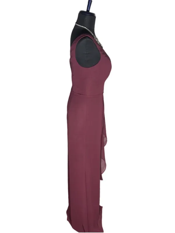 David's Bridal maxi dress formal prom chiffon one shoulder wine burgundy color 2 - Image 3