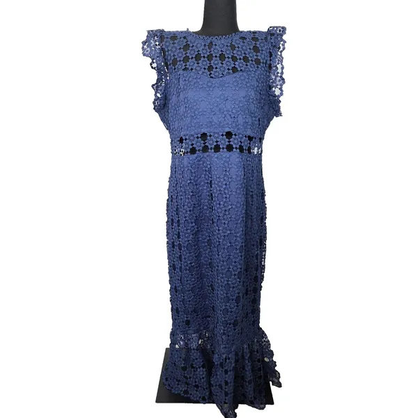 Petal and Pup Womens Lauren Dress - Navy Lace Cutout Midi Sz 14 - Image 16