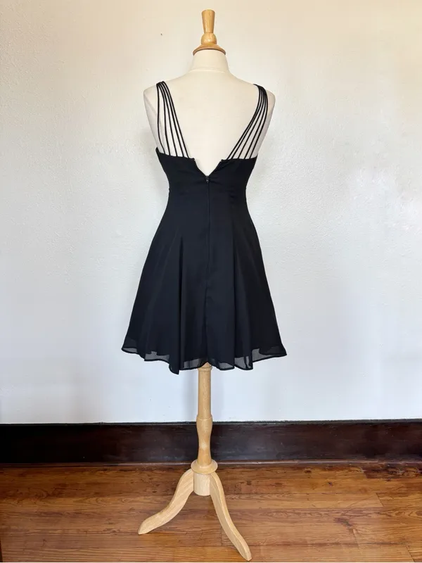 Jump Vintage 90s Goth Solid Black Strappy A-Line Mini Dress - Image 7