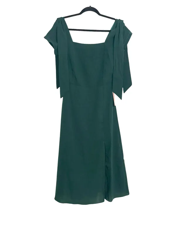NWT Ivy City Co Marni Dress Dark Green Square Neck Shoulder Ties Midi SMALL - Image 2