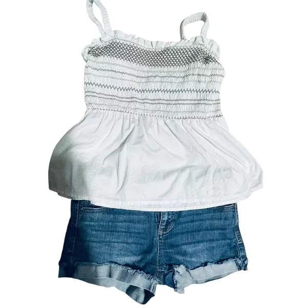 Old‎ Navy Womens White Smocked Babydoll Camisole Top Blue Embroidery Small - Image 11