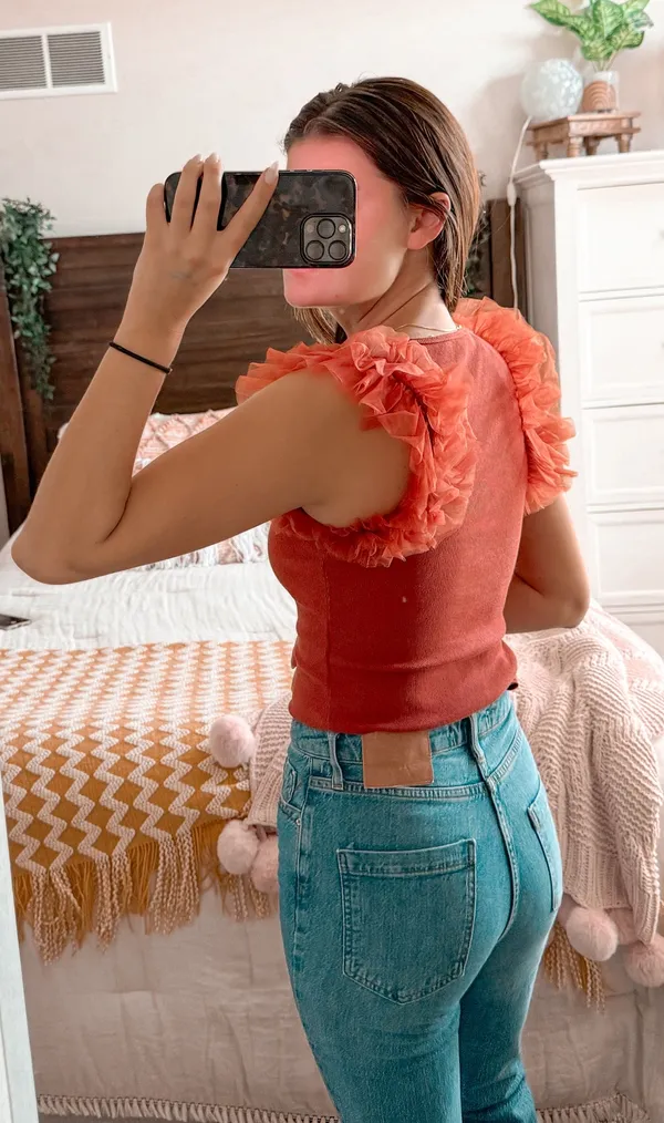 Anthropologie Burnt Orange Organza Top - Image 2