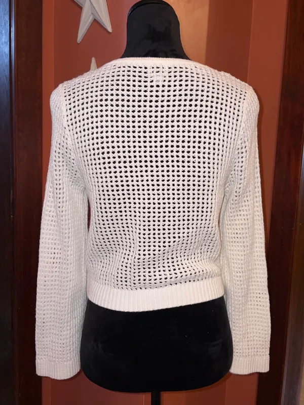 A New Day White Open-Knit Button Cardigan Sweater - Image 3