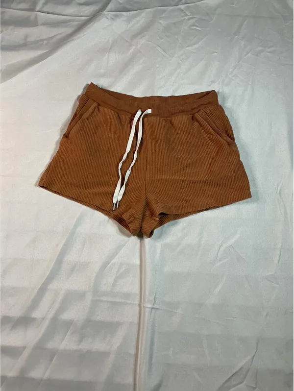 Aerie Brown Ribbed Knit Lounge Shorts with Drawstring Waist - Image 4