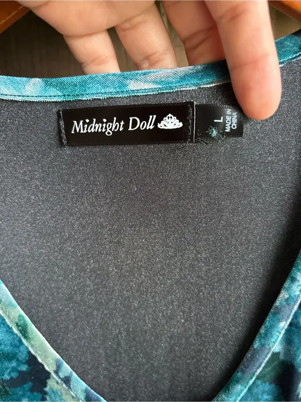 Midnight Doll Teal Floral Whimsigoth Velvet Mini Dress - Image 3