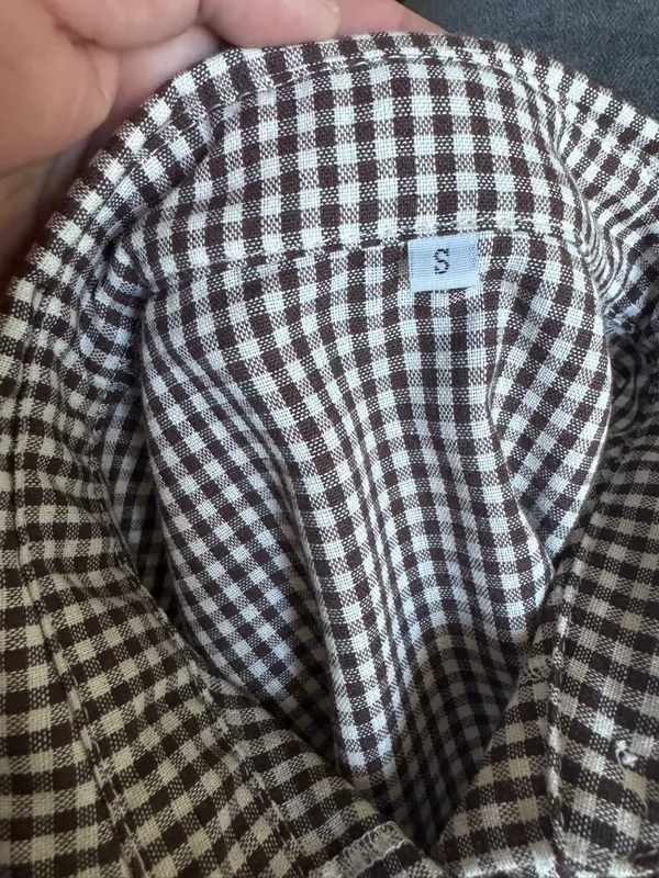 Brown Gingham Short Sleeve Button - Image 5