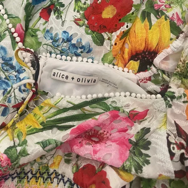 ALICE + OLIVIA Crawford Sweetheart Mini Dress Floral Puff Sleeves Lace Up Size 0 - Image 12
