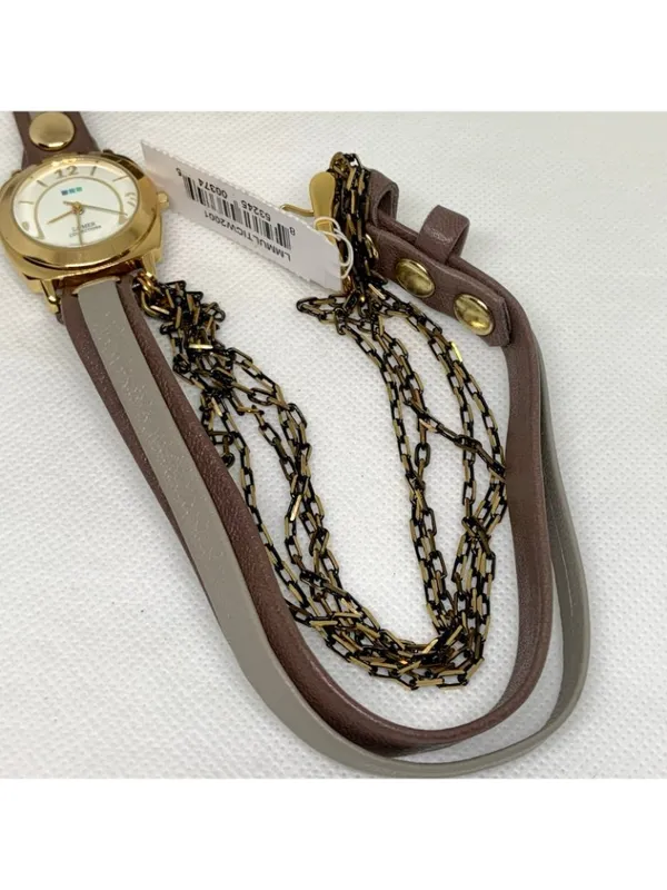 La Mer Collections Double Wrap leather band Gold Tone 30mm Watch quartz running - Image 6
