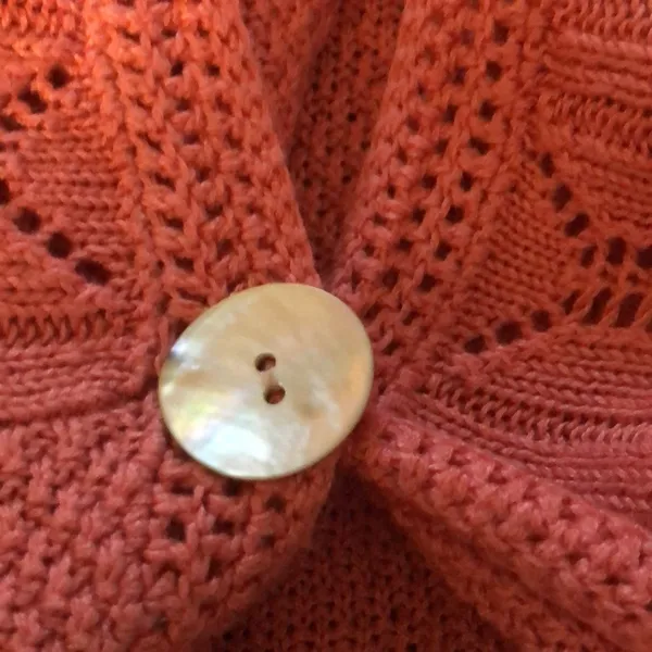 Crochet Linen Blend Tunic Cardigan Sz. L Coral One Button Closure Spring - Image 9