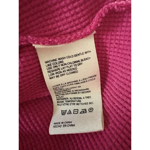 Pilcro Anthropologie Thermal Shirt Size L Pink Waffle Knit V-Neck - Image 9