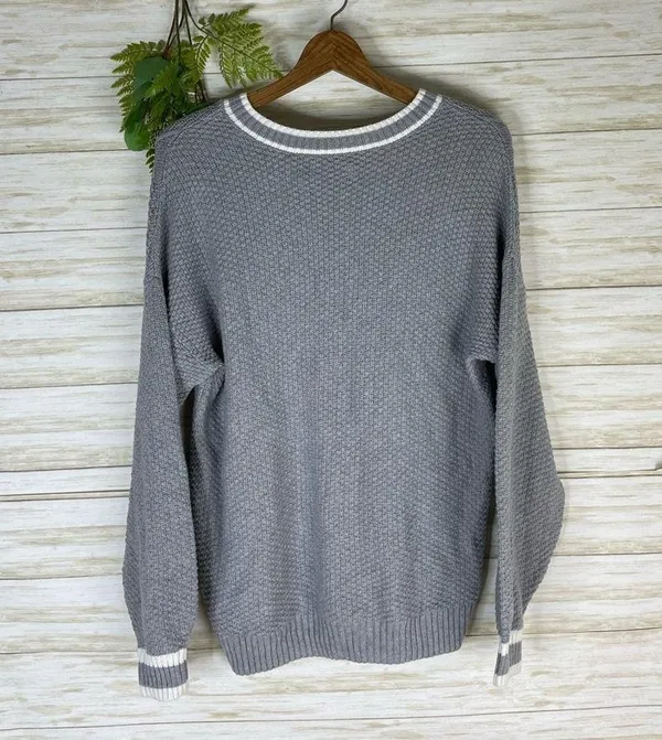 Hollister Gray Cable Knit Slouchy Varsity Style Chunky Cotton Sweater - Image 5