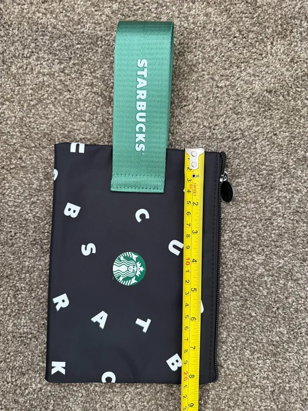 Starbucks Black Pouch with Green Logo Strap and White Lettering - Image 3