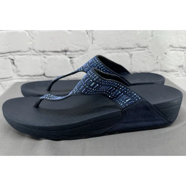 FitFlop Incastone Sandals Women’s Size 10 Blue Thong Embellished Comfort - Image 6