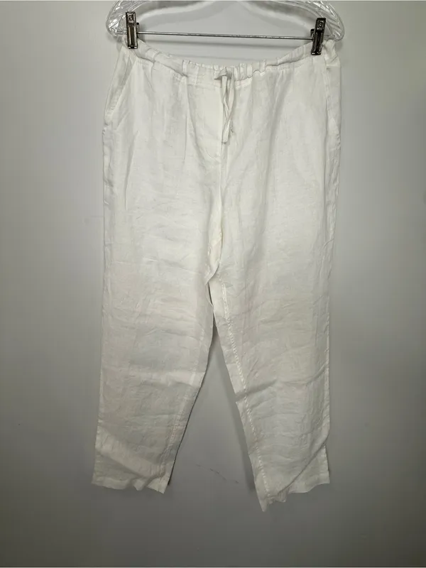 White Linen Drawstring Pants Size M - Image 3