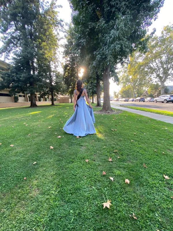 Blue Satin Formal Dress - Image 2