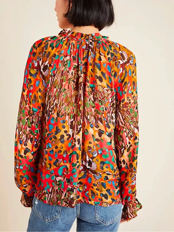 Anthropologie Bl-nk London Small Annalee Peasant Blouse Colorful Abstract Art - Image 5
