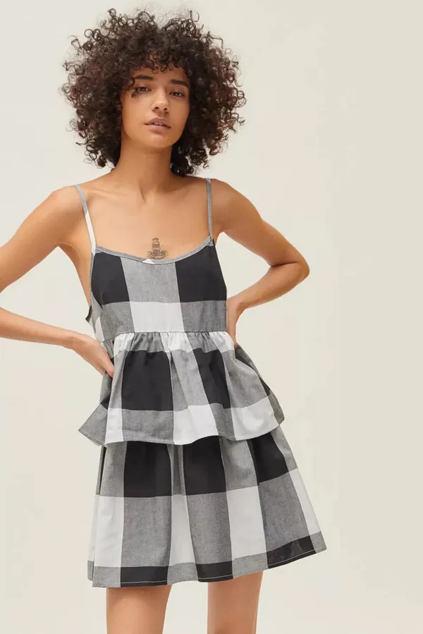 Urban Renewal Remnants Blown Out Gingham Tiered Mini Dress - XS - Image 3