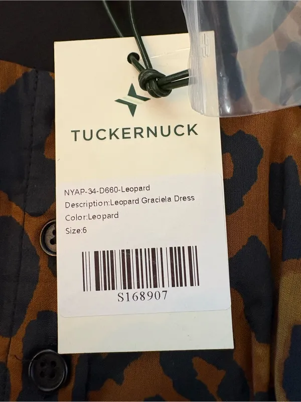 Tuckernuck Leopard Graciela Dress Womens 6 Brown NWT Square Neck Puff Sleeve - Image 10