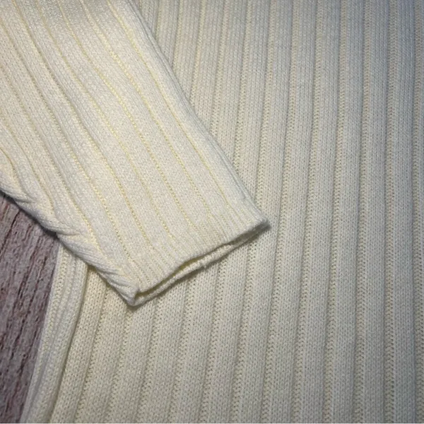 Vintage 80s Knit‎ Sweater Ribbed Womens Large Retro Cream Crewneck Pullover USA - Image 7