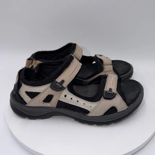 Ecco Yucatan Sandals Beige Black Nubuck Leather Hiking Walking Shoes Women 7-7.5 - Image 2