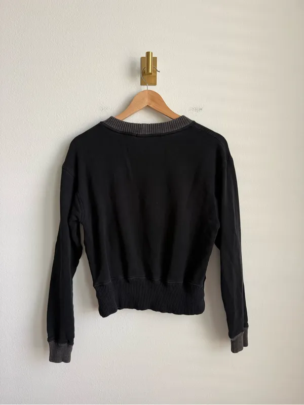 James Perse Cropped Contrast Rib Crewneck Sweatshirt Black Grey Medium - Image 6