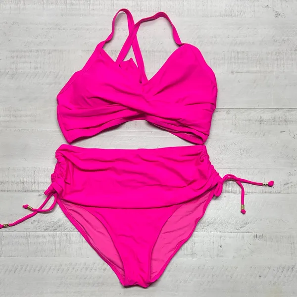 Blooming jelly Crisscross Tie Back High Waisted Drawstring Tummy Control Bikini - Image 2