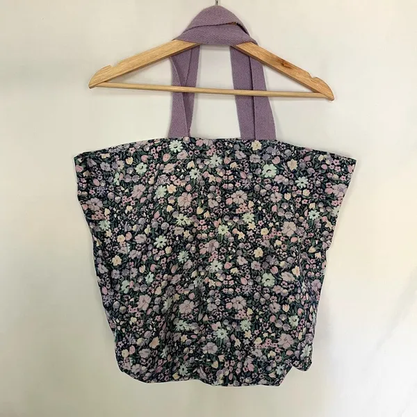 Laura Ashley purple green‎ floral tote bag large capacity cargo cotton - Image 4