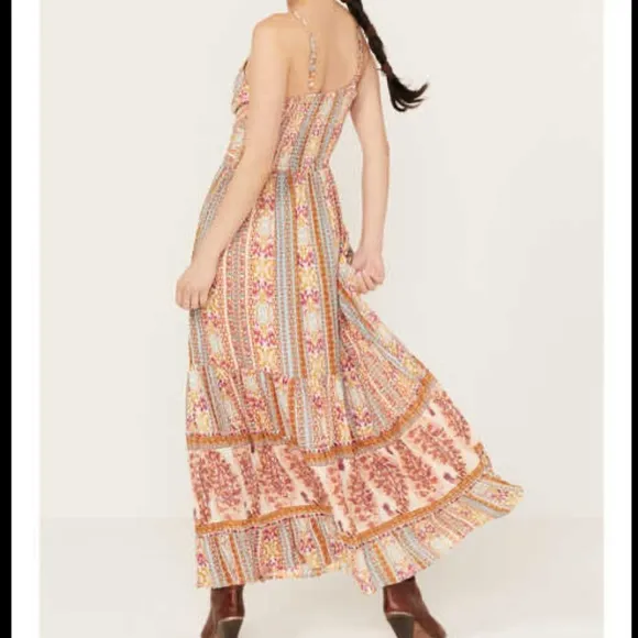 NWT Angie Pink and Brown Ruffled Tiered Maxi Sundress - Image 2