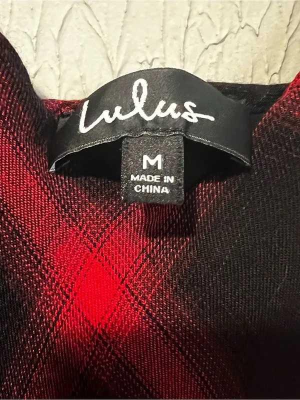 Lulus Red and Black Plaid Rayon Slip Dress size medium - Image 7