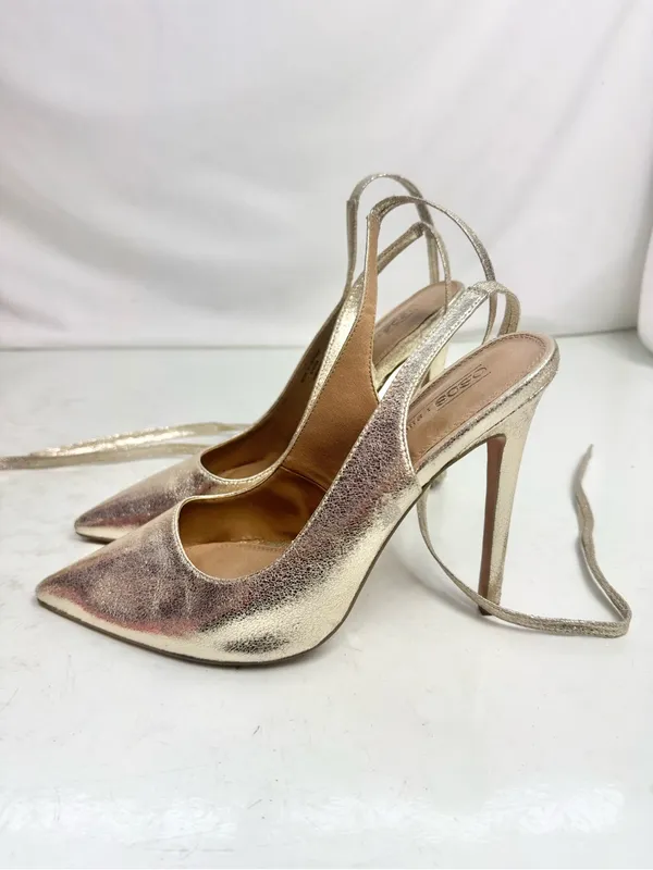 ASOS Gold Metallic Pointed Toe Slingback Lace Up Heels Size 7 - Image 5