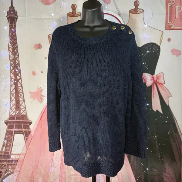Lauren Ralph Lauren Navy Blue Linen Sweater Size XL - Image 3
