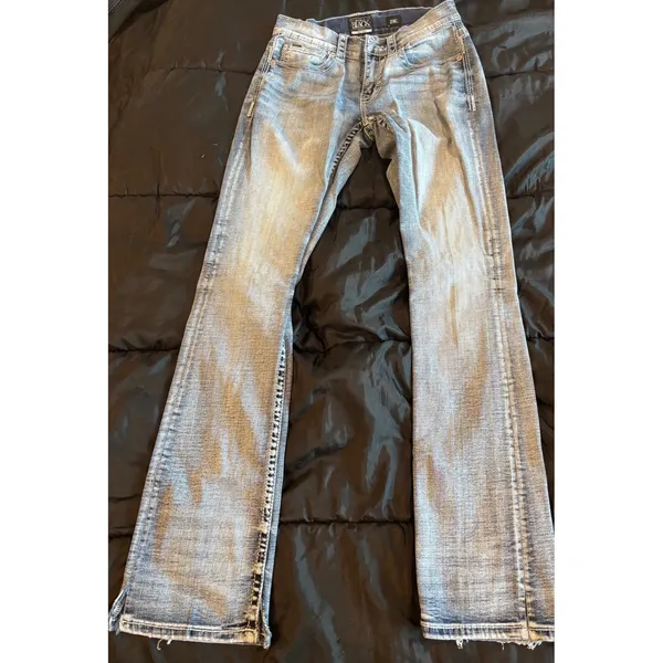 Buckle Black Fit No 3 Bootleg Jeans Light Wash Distressed Stretch Denim 28L - Image 2