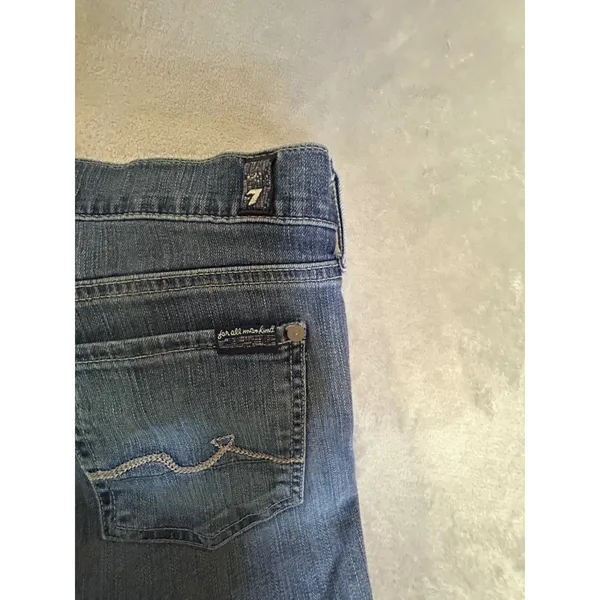 7 FOR ALL MANKIND Women's Sz‎ 30 Straight Leg Jeans Medium Blue Wash Whiskered - Image 3