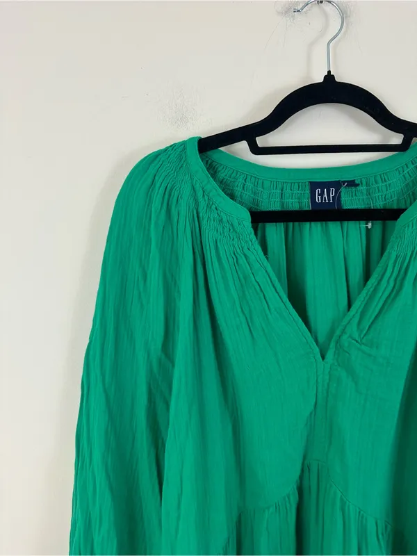 GAP Green V-Neck Crinkle Gauze Tiered Mini Women's Dress Size XXL - Image 3