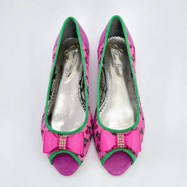 Poetic Licence Danty Doll Shoes 7 Pink Cherry Bow Rhinestone Peep Toe NWOB - Image 2