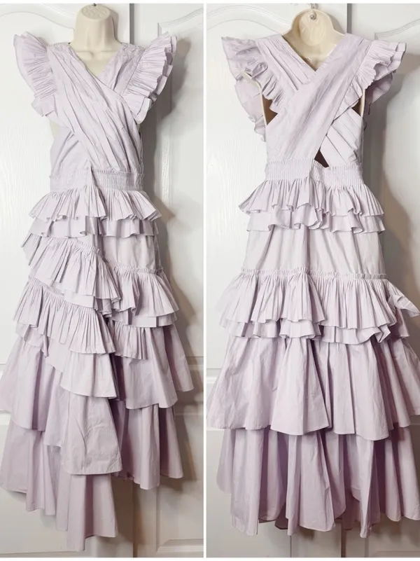 Ulla Johnson Aurore Ruffle Tiered Midi Dress Lavender Size 6 NWT - Image 6
