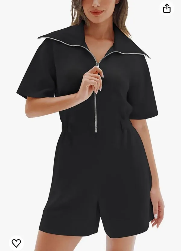 Short Sleeve Rompers Loose Half Zip One Piece Short Overalls Jumpsuit with Pockets Fall Outfits - Image 5