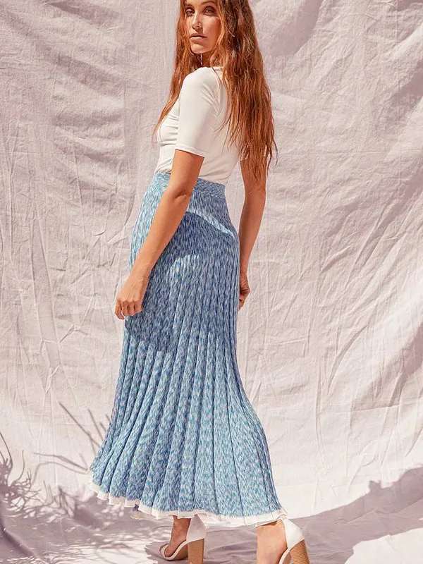 Free People Gold Coast Knit Maxi Skirt Bottled Blue Size XS - Image 5