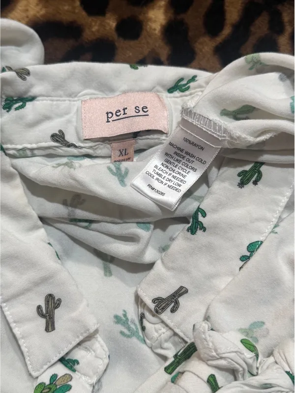 Per Se white button-down Western shirt with cactus print  Size XL - Image 4