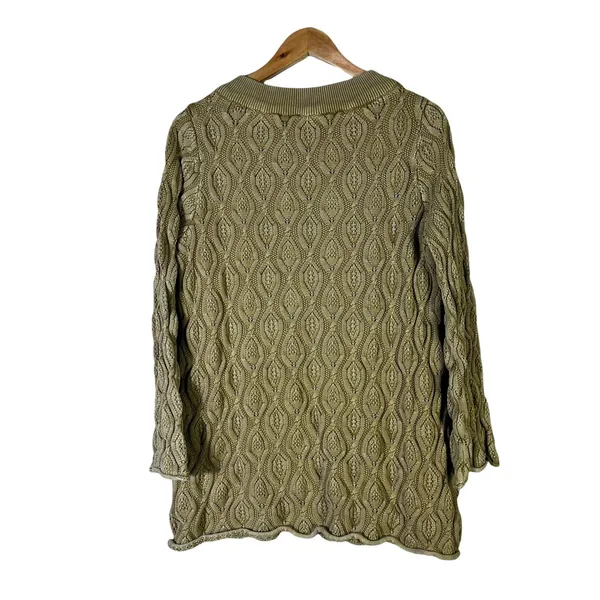 Soft Surroundings Pointelle Open Knit Pullover Sweater Olive Green Boho Size L - Image 4