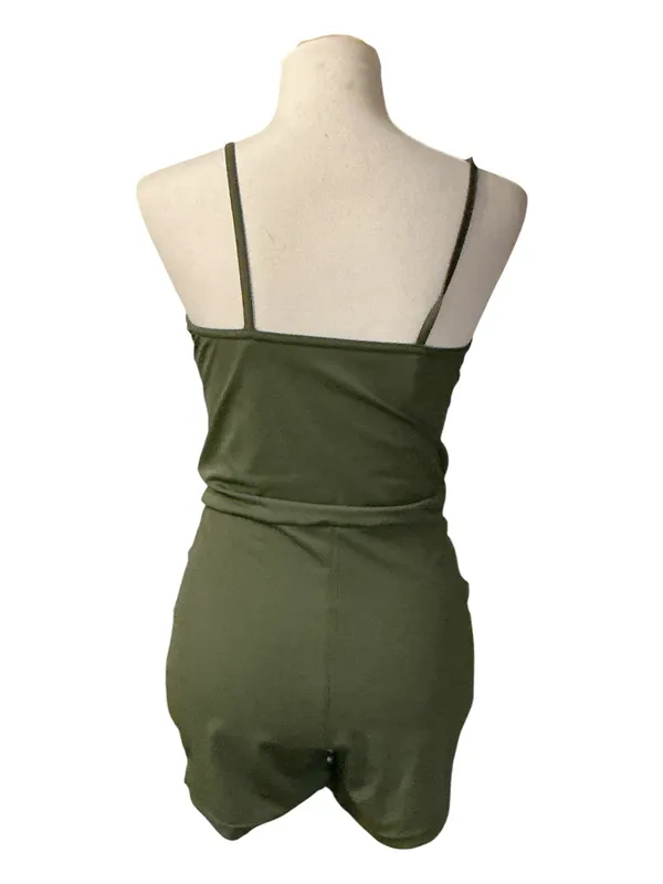 Weissman Olive Green Mesh Button-Down Over-Shirt & Cami Romper Set – Size LA (Large Adult)l - Image 4
