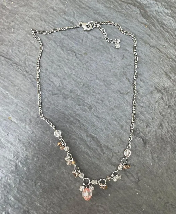 Vtg classic silver pink beaded necklace - Image 3