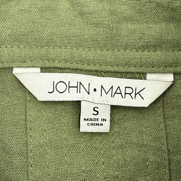 JOHN MARK Olive Green Textured‎ Button Front Shirt Tunic Top Size Small Roll Tab - Image 8