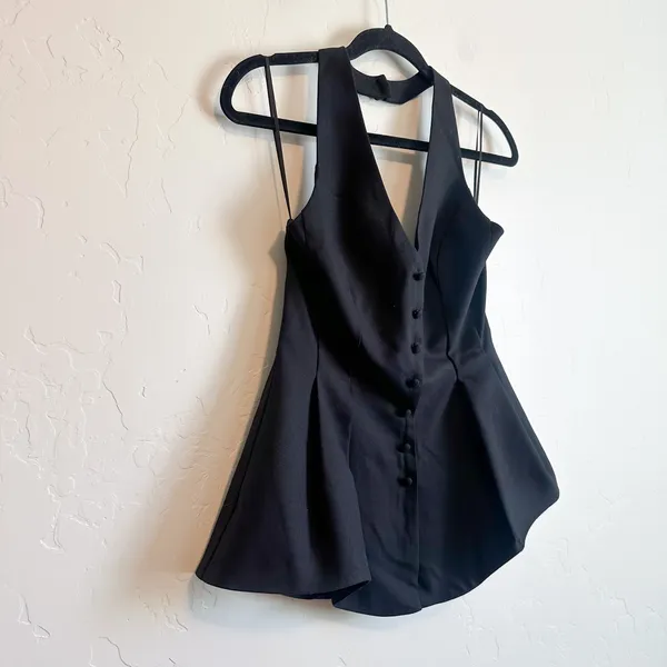 Reformation | Auli Halter Wool-Blend Peplum Vest Top in Black | size 2 - Image 5