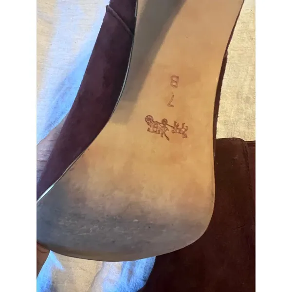 Coach Booties Size 7 B Burgundy Suede Heels Open Toes Adrianna - Image 10