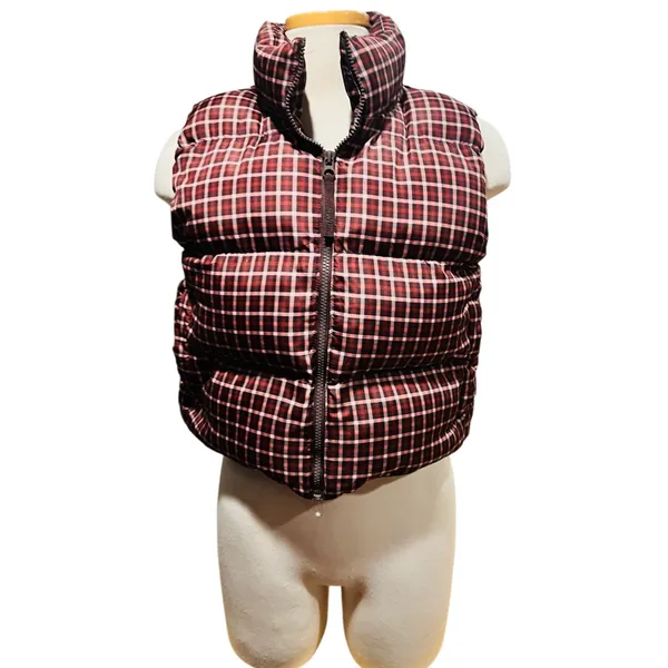 Madewell Cropped Puffer Vest in Plaid Size Medium - Image 3