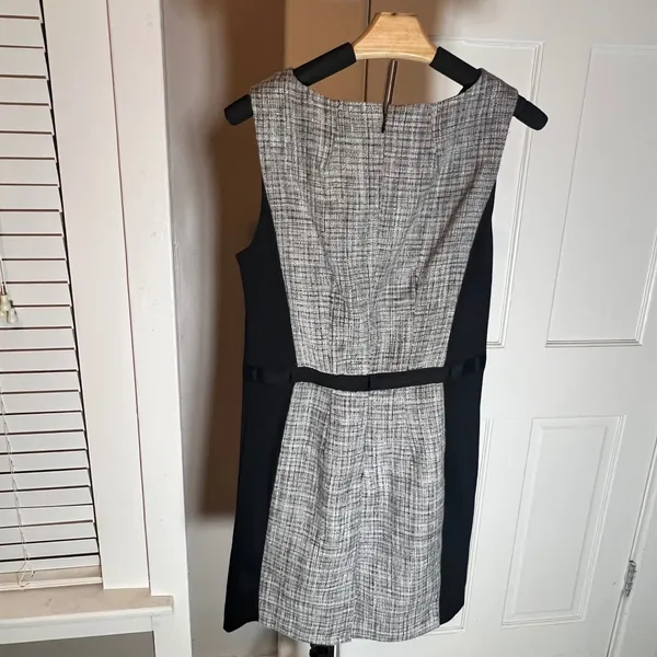 ELLE Womens‎ Grey Tweed Colorblock Sleeveless Sheath Work Dress Size 4 Black - Image 4