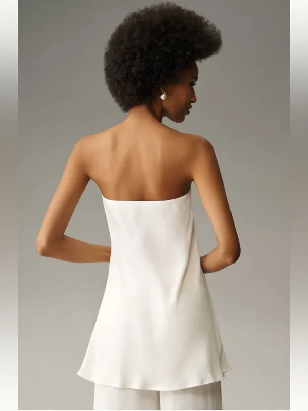 ANTHROPOLOGIE Silky Tube Top Ivory Blouse Sleeveless Size L NEW - Image 2