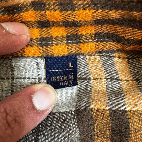 Italian Design Flannel Shirt Plaid Checkered Button Up‎ Long Sleeve L - Image 4
