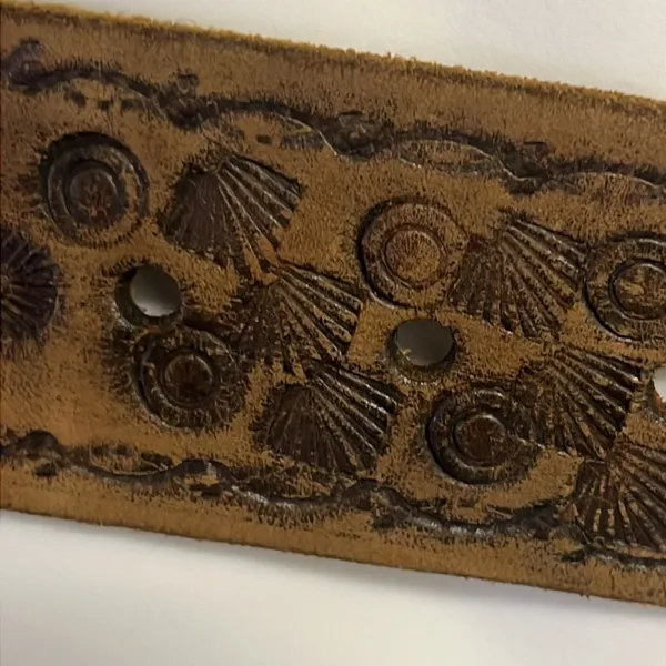 Brown Western Leather Embossed Floral Inspired Belt with Shiny Silver Hardware - Image 4